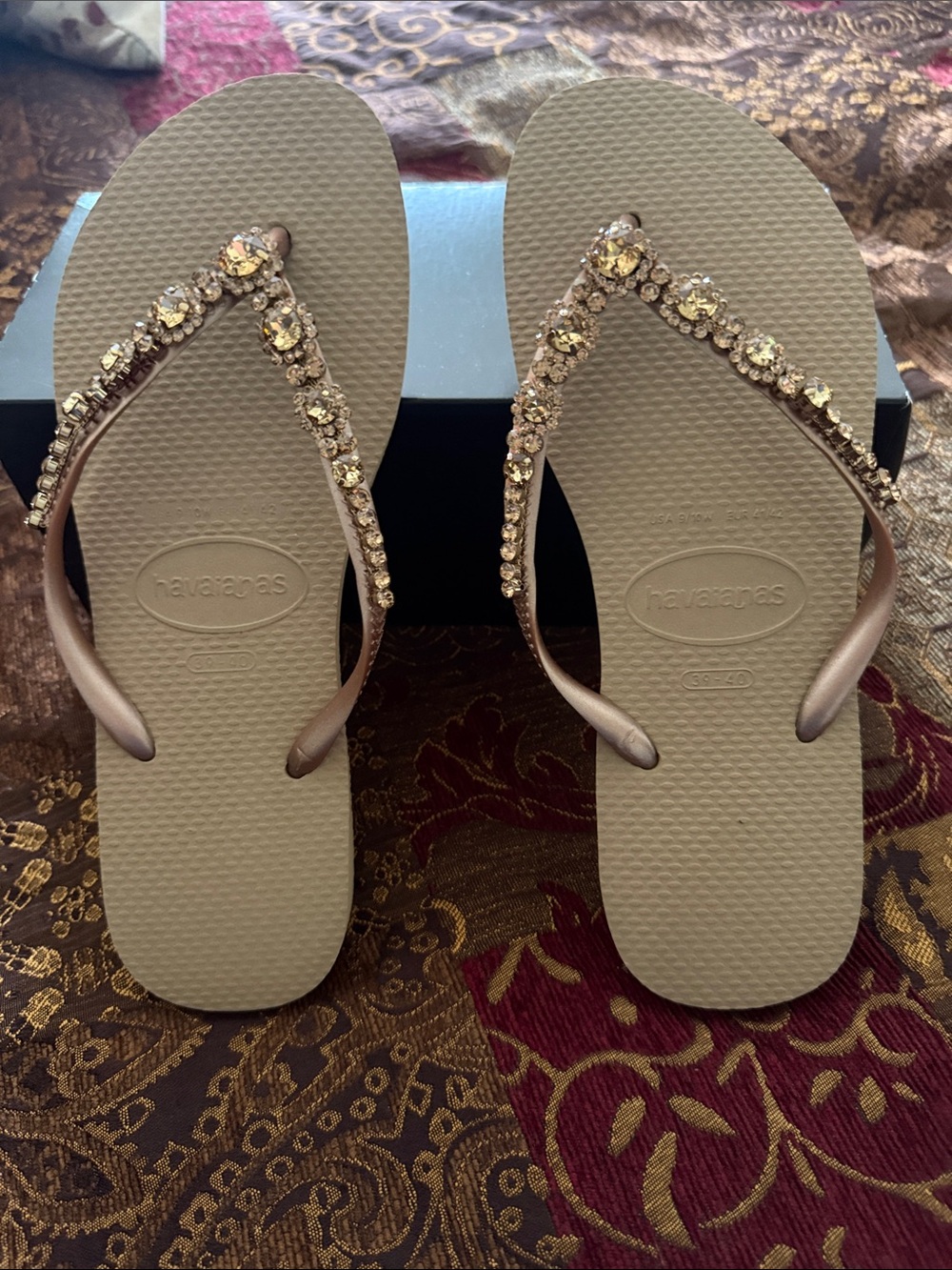 Havaianas Women’s Beige Rhinestone Flip Flops - Size 9